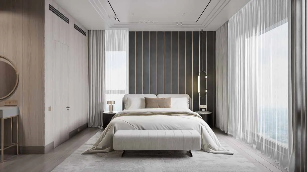 Sample interior render of a bedroom, 3 BHK A Type