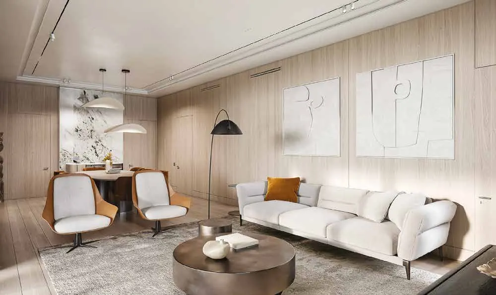 Sample interior render of a living room, 3 BHK A Type