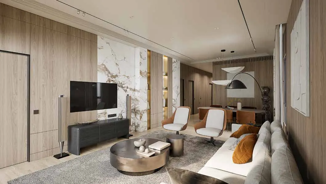 Sample interior render of a living room, 3 BHK C Type