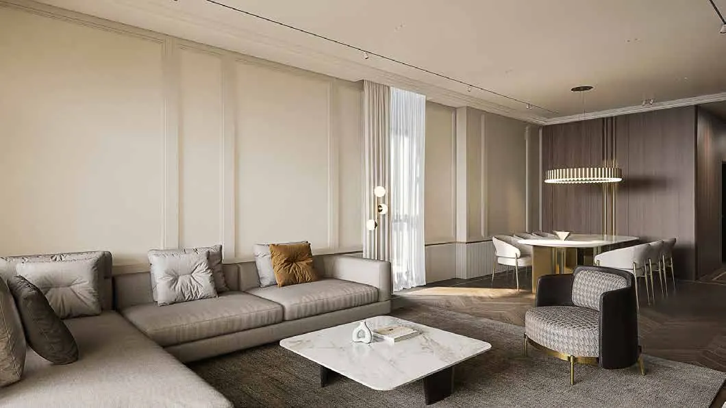 Sample interior render of a living room, 4 BHK B Type