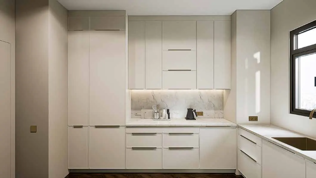 Sample interior render of a kitchen, 4 BHK + Study D Type