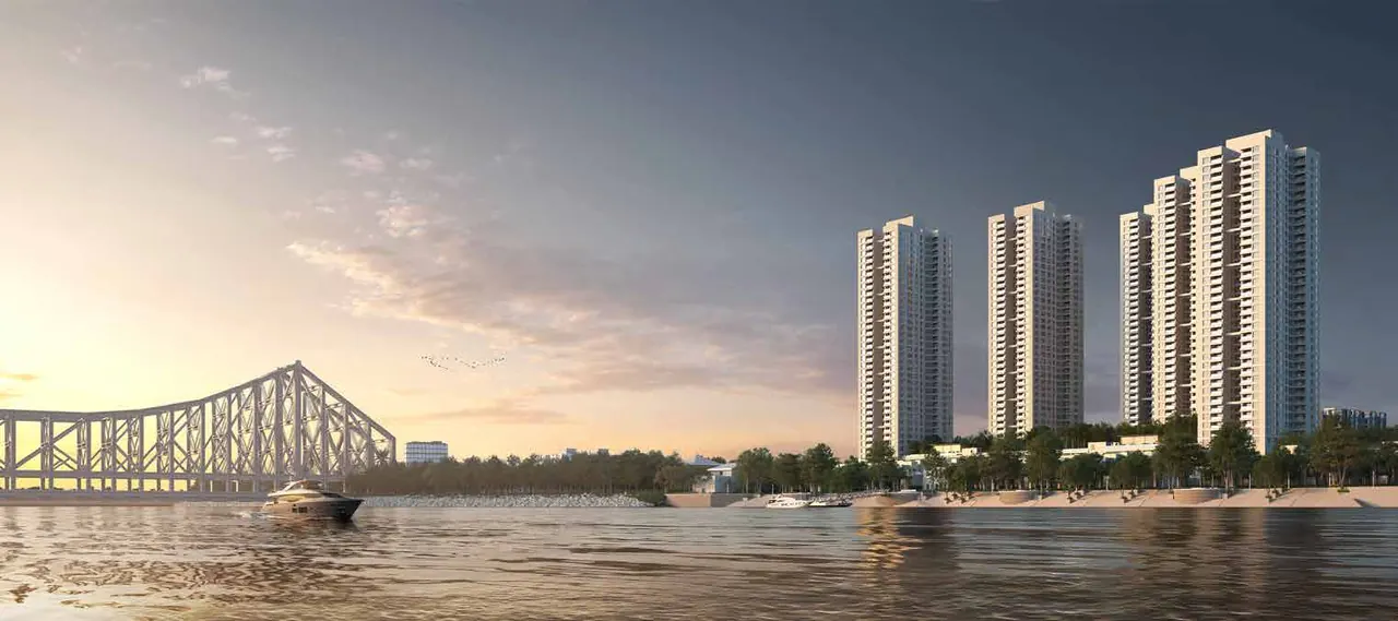 Artist impression of Sansara towers beside Howrah Bridge on the Ganges
