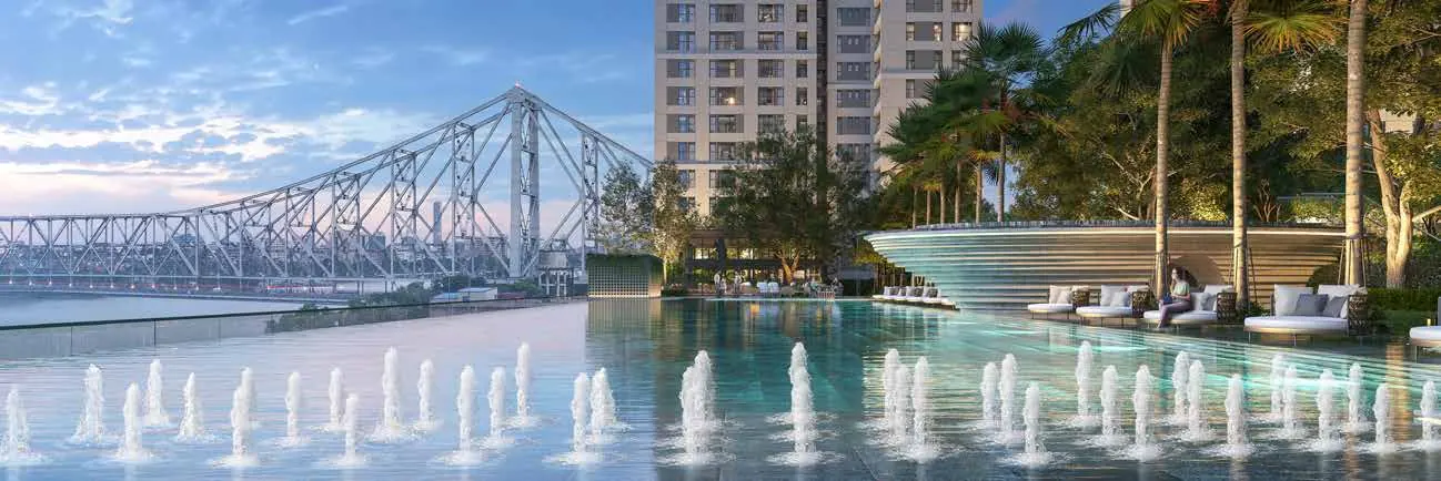 Artist impression of The River infinity edge pool facing Howrah Bridge